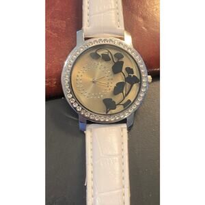 Women's 38mm Silver Tone LBVYR Watch, Flower Print Crystal